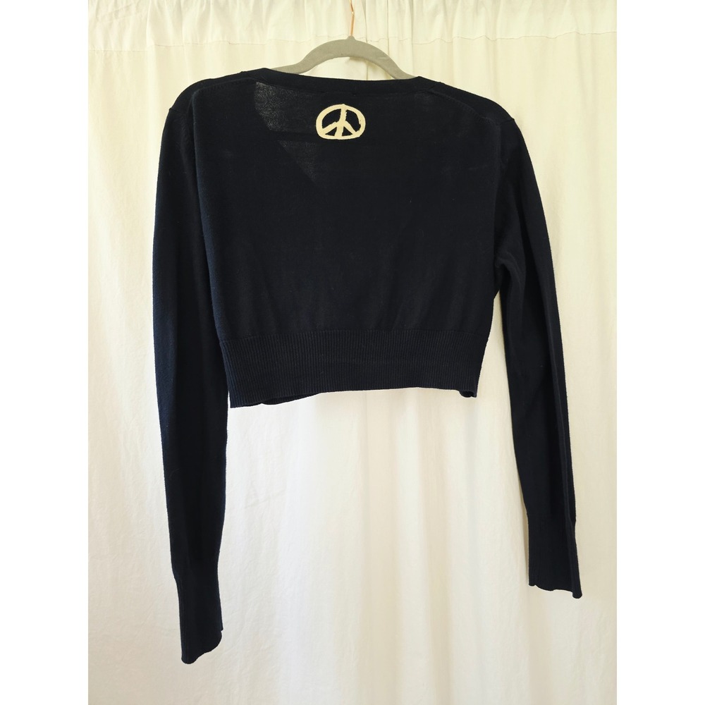 Line of Oslo Navy Blue Cropped Cardigan Peace Sign Cotton Sweater S - Picture 2 of 9